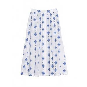 NEW ENGINEERED GARMENTS women's gather embroidery skirt in white/blue